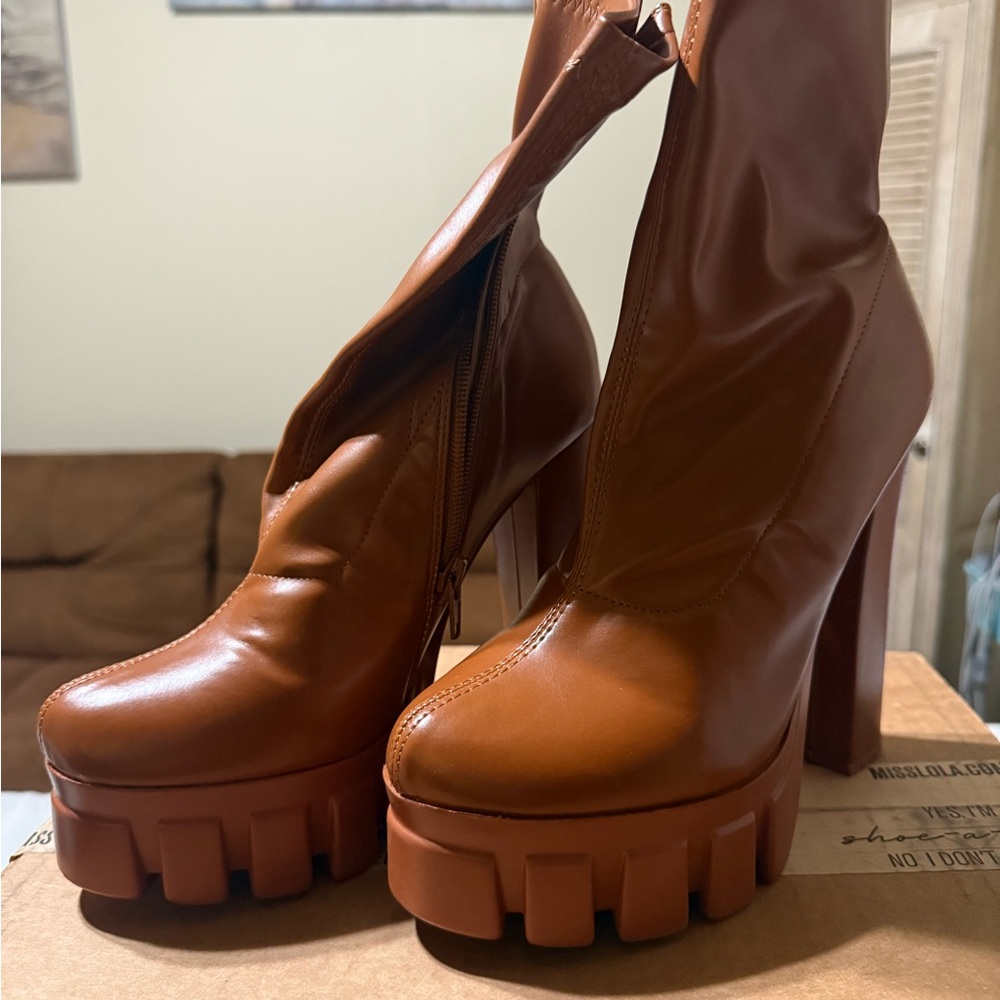 Miss Lola Tan Heeled Boots